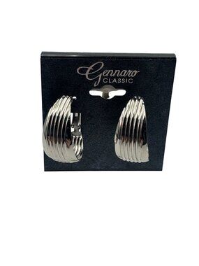 Gennaro Classic Silver Plated Leverback Hoop Earrings Womens